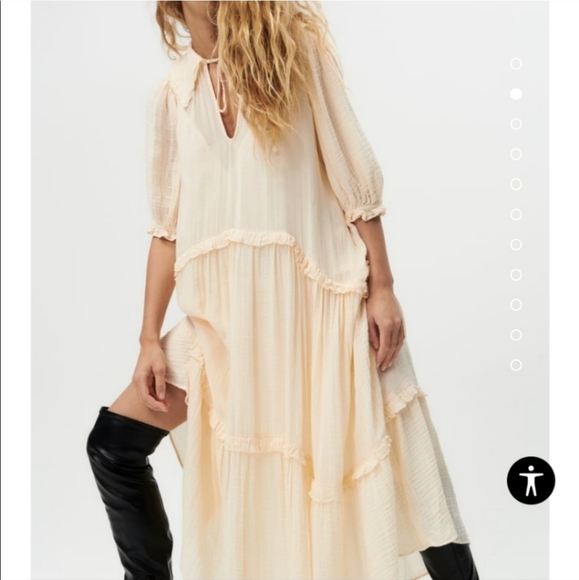 ZARA Ivory Voluminous Embroidered Tiered Maxi Dress Boho - Picture 3 of 5